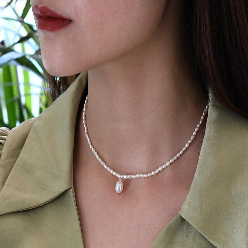 Natural Freshwater Pearl 925 Silver Necklace Collarbone Chain Jewelry Gift Sweet Temperament Niche Design Girl