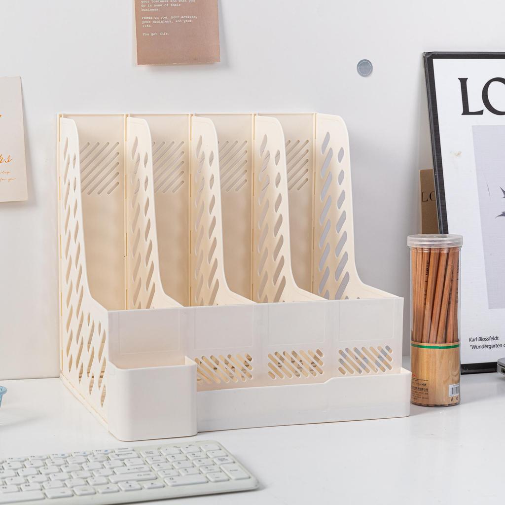 Viersäuliger Büro-Aktenständer mit Stifthalter Verdickter Schreibtisch-Organizer Dokumenten- & Schreibwarenaufbewahrung Effizientes Arbeitszubehör