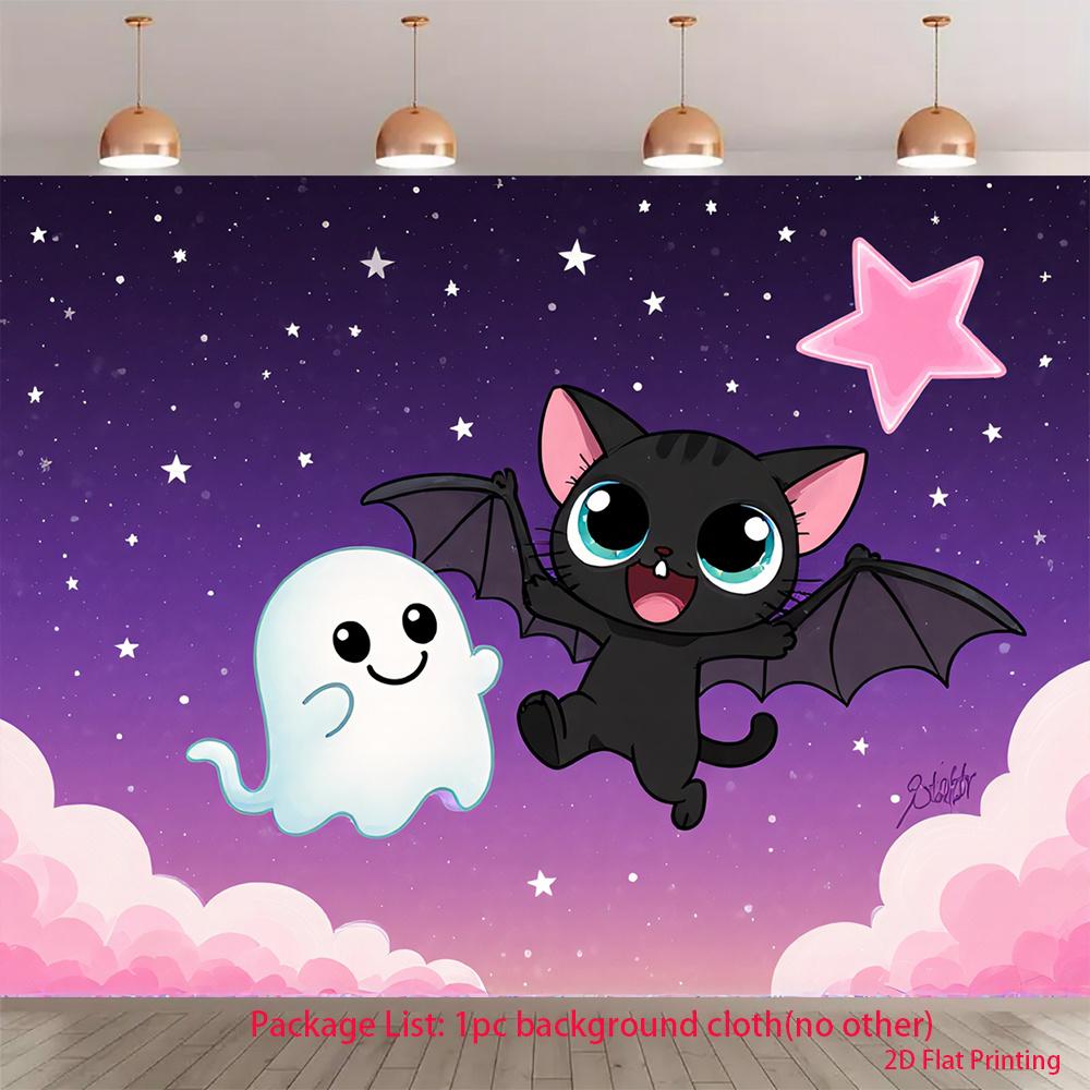 2D flat, background cloth for bats and ghosts traveling through the starry sky, suitable for holiday parties, polyester fiber