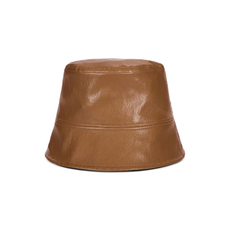 VARZAR VA Cubic Studded Vegan Leather Drop Bucket Hat Camel