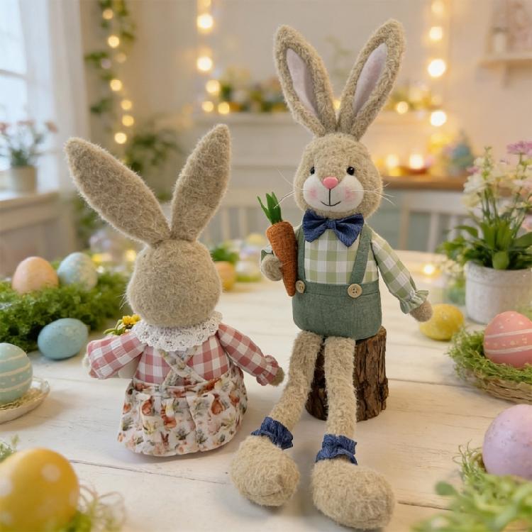 Sturdy Long Leg Sitting Easter Rabbit Plush Desktop Decoration Creative Party Display Ornament for Safe Use