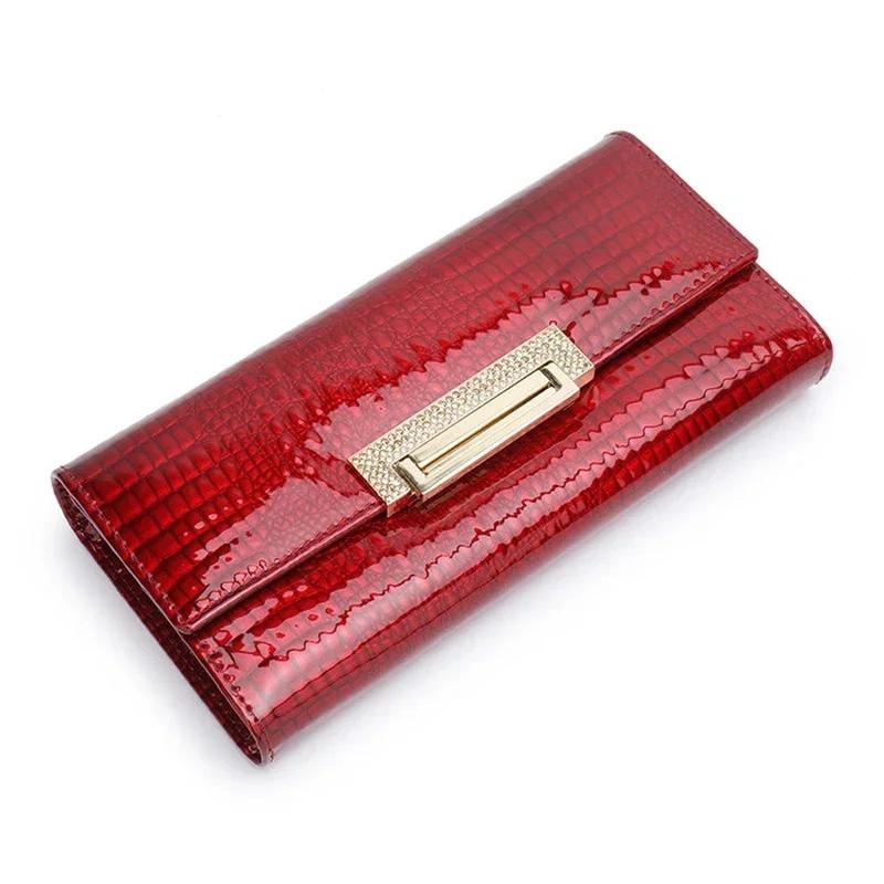 Alligator Pattern Genuine Leather Wallet Woman Long Ladies Cowhide Purse Diamond Decorated Card Holder Clutch Bag