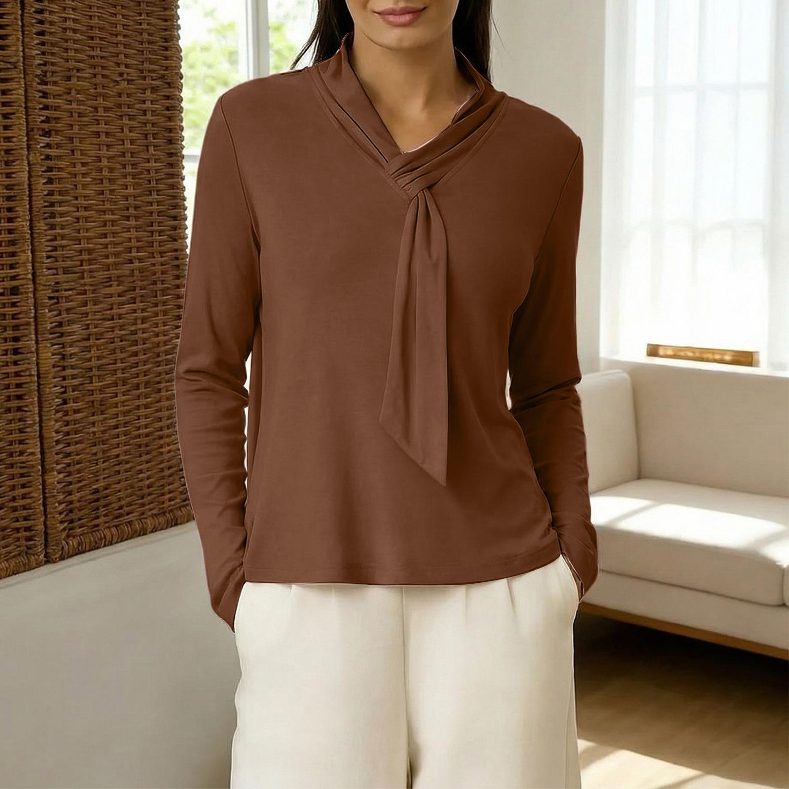 

Women s Fashionable Long Sleeve Elegant Commuting And Casual Top L кофейный