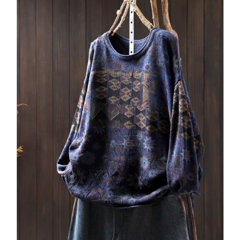 

Женская мода повседневная осень-зима с геометрическим принтом, длинный рукав, круглый вырез, свитера Size: One Size синий