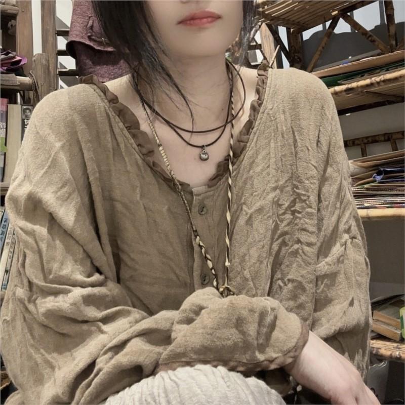 Johnature Women Vintage Shirts Tops Long Sleeve Chinese Style Blouses Button Solid Color Women Shirts