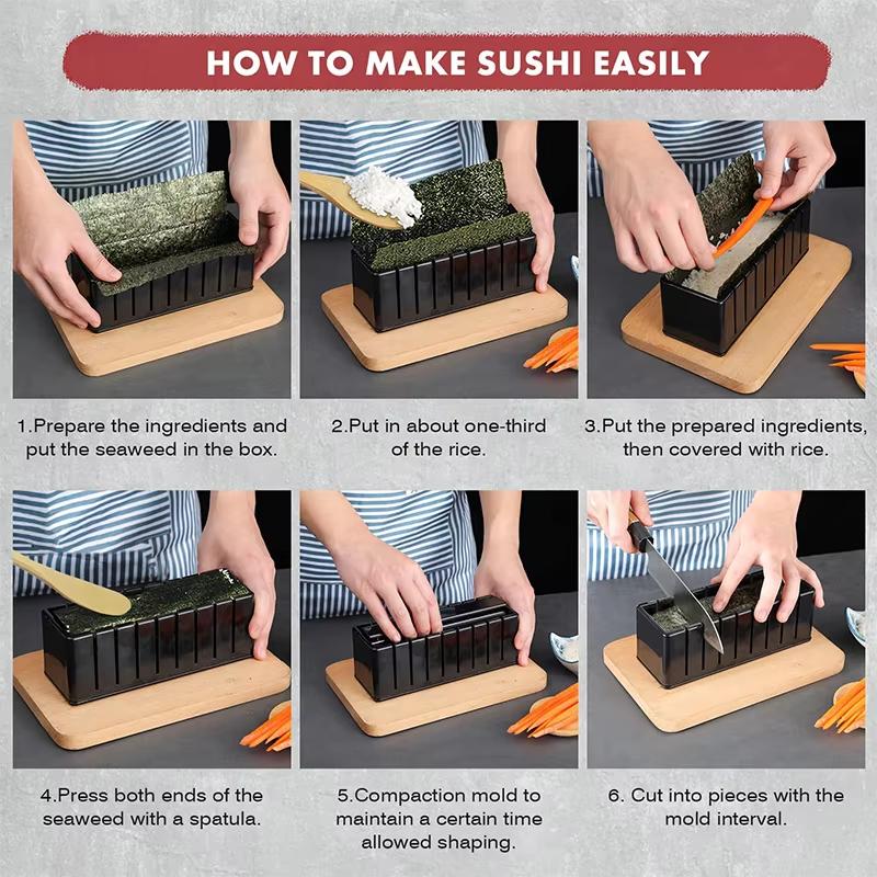 10 Pcs Sushi Making Kit Original Sushi Maker Tool Set DIY Sushi Rice Roll Mold Shapes For Beginners Sushi Mold Press YY115