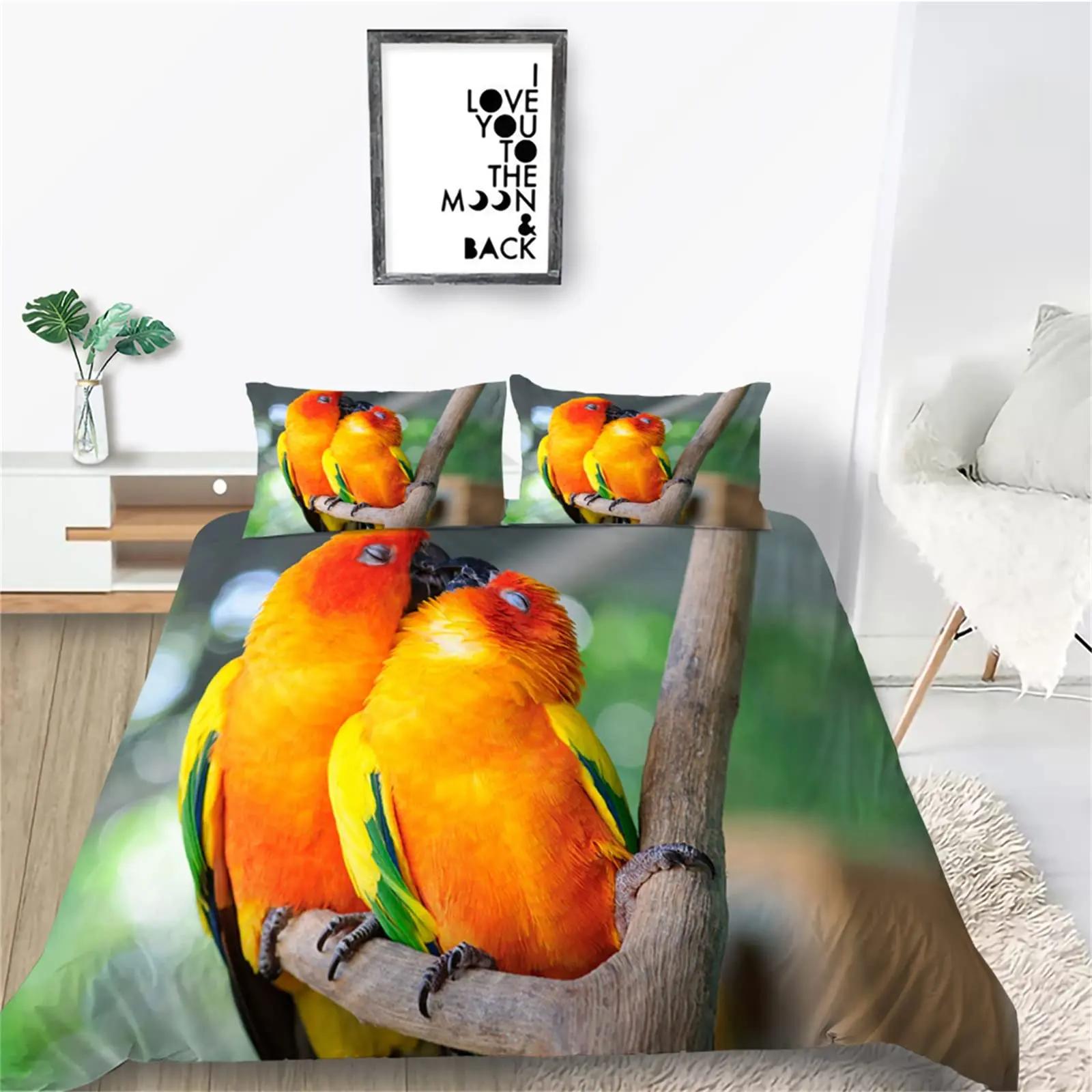 

Одеяло Lunarable Попугаи Реалистично Выглядят Птицы На Ветках Волнистый Попугайчик и Ара Тропическая Дикая Природа Декоративное Для Комнаты Для Взрослых Comforter (quilt)-EU Single(135*200cm)3pcs
