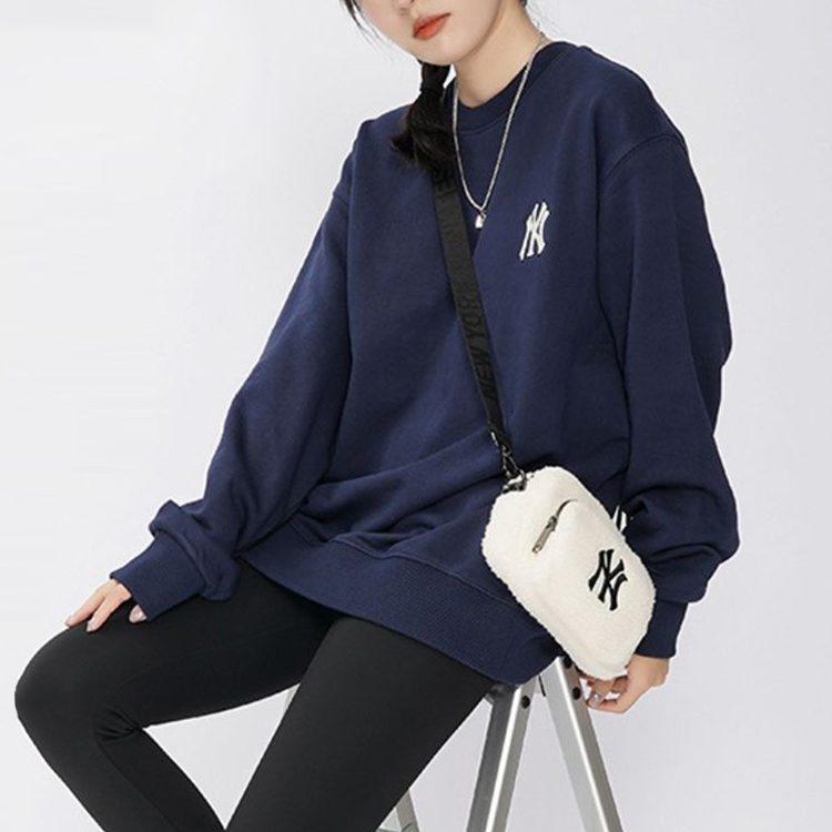 MLB Cashew Flower Sweatshirts Unisex Dark Marine Blue Crew Neck Moderate Other 3AMT53014-50NYD