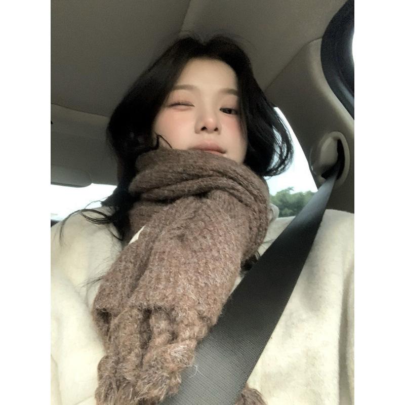 Scarf for Women Wool Soft Knitted Thick Wool Student Winter Warm Snail Mark Blue Braid Tassel Scarf for Men