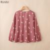 ZANZEA Women Casual Round Neck Floral Print Loose Long Sleeve Blouse