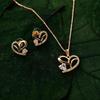 American Diamond Rose Gold Plated Love Shaped Pendant Necklace Set with Chain & Stud Earring for Girls and Women