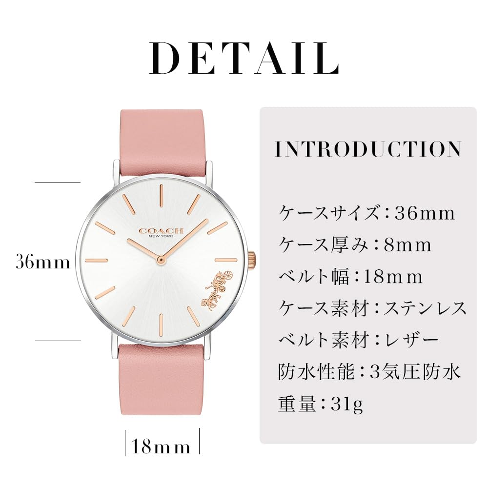 Coach Perry White Rosa Leder 14503258 Damenuhr, Zifferblatt, Armband, (Offizieller Import)