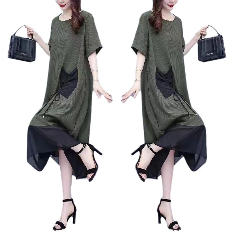 Plus Size Women's Summer Slimming Mid-Length Dress - Belly & Flesh Concealing