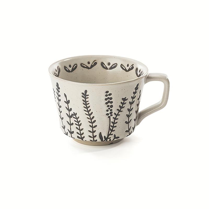 1PC Stoneware Mugs Vintage With Handles Office Coarse Pottery Cafe Plant Carving Nordic Ceramic Coffee Mug Fruit Tea Household