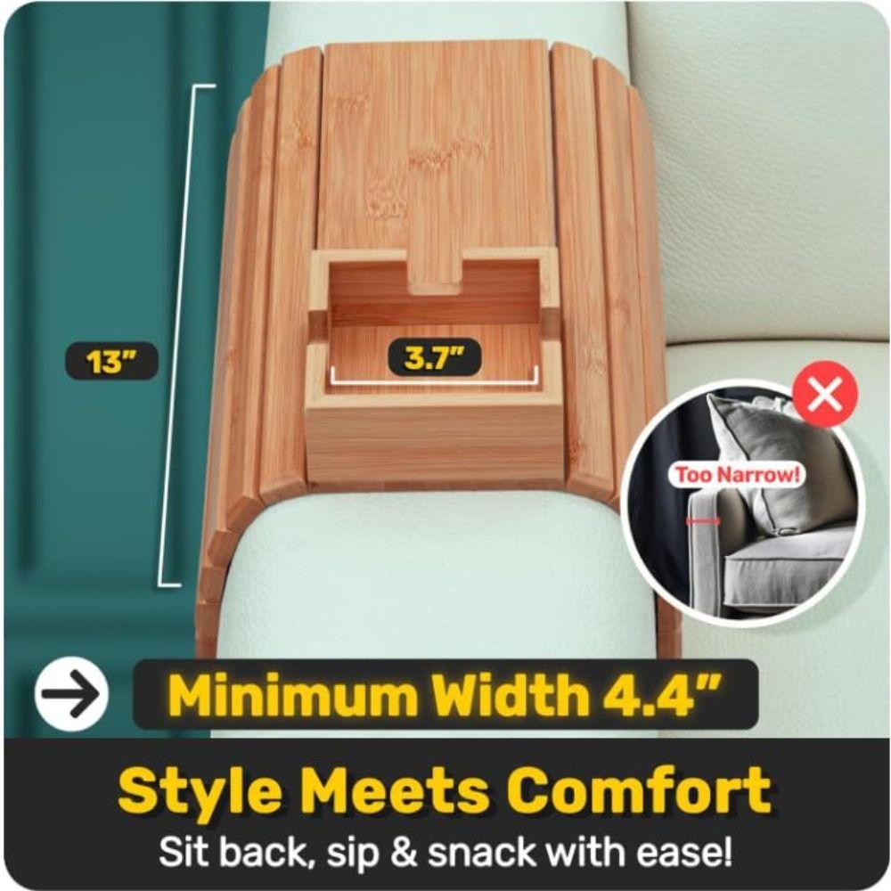 Portable Anti-Slip Couch Arm Tray Foldable Space-Saving Couch Arm Table Wooden Couch Cup Holder for Snacks/Cups/Phone