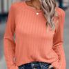 Long Sleeves Casual Pullover Round Neck Textured Loose Long-sleeved T-shirt Top
