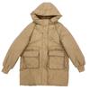 Women's Hooded Mid-Length Down Jacket with Pineapple Pocket - Loose Fit, Thick, Cold-Proof Winter Coat