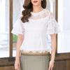 ZANZEA Women Casual Round Neck Short Sleeve Patchwork Lace Blouse