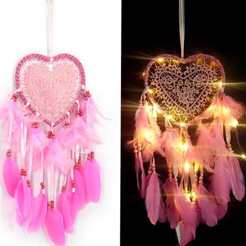 Fancy Dream Catcher With Led Light String Hollow Hoop Heart Shape Pendant Home