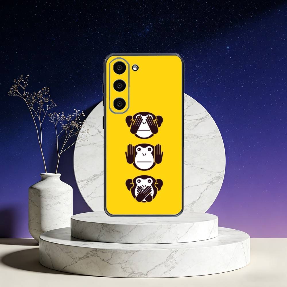 Three CUTE W-Wooley Monkeys Phone Case For Samsung Galaxy A73,A72,A71,A70,A53,A52,A51,Others Soft Black Cover