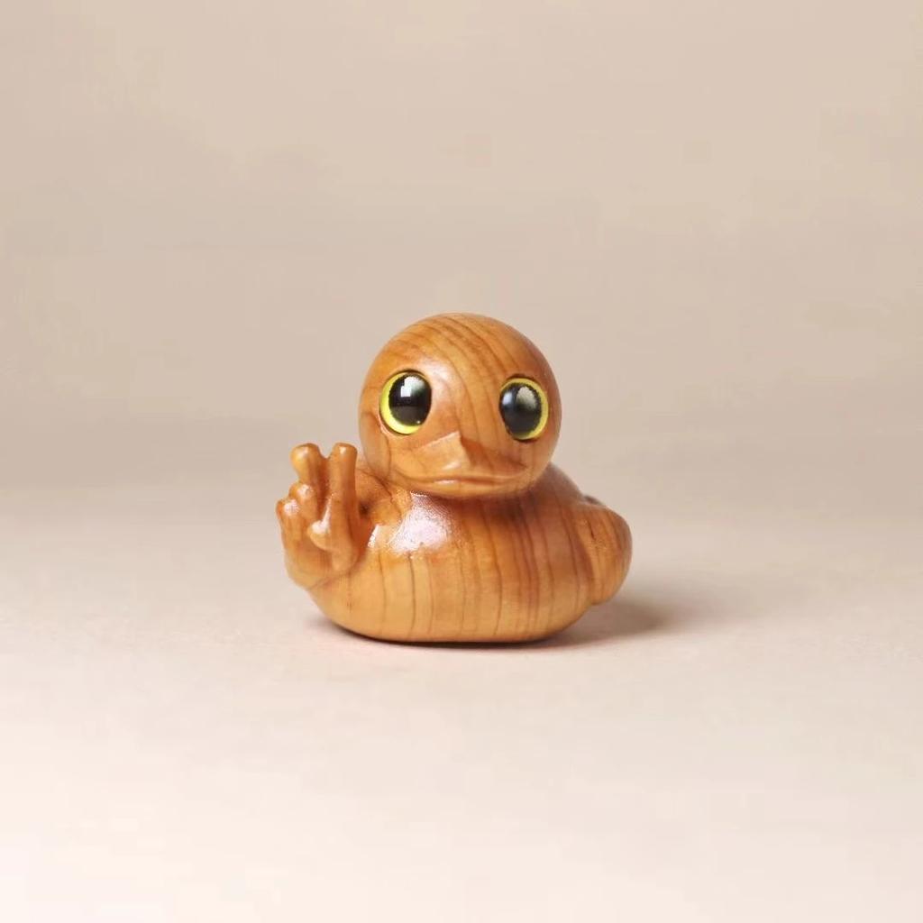 Thuja Cartoon Cute Wooden Handle Piece Little Yellow Duck Kids Birthday Doll Toy Unique Tabletop Ornament Durable