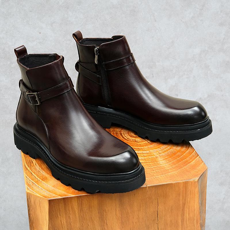 Men's Chelsea Boots 2025: Genuine Leather, Height-Enhancing, Thick Sole Martin Boots for Autumn/Winter