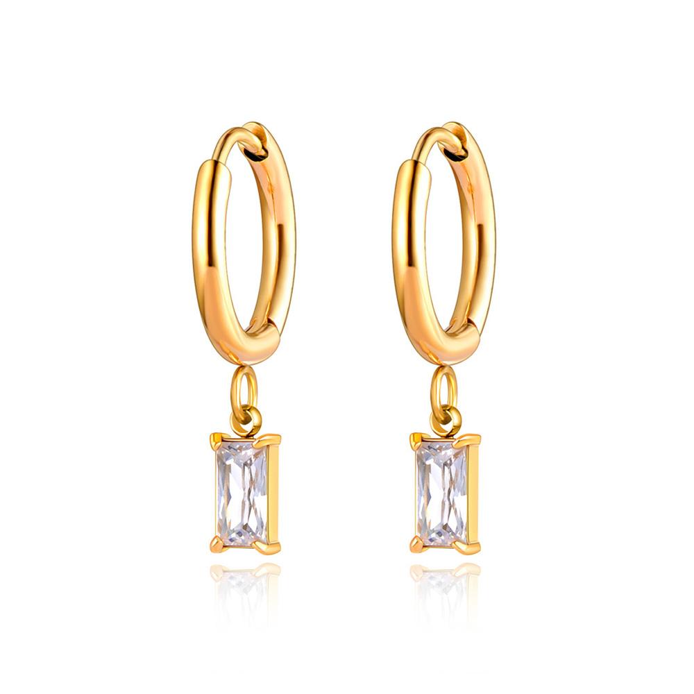 Lokaer Stainless Steel Geometric Square Hoop Earrings Sparkling Cubic Zirconia Crystal Earrings Jewelry For Women