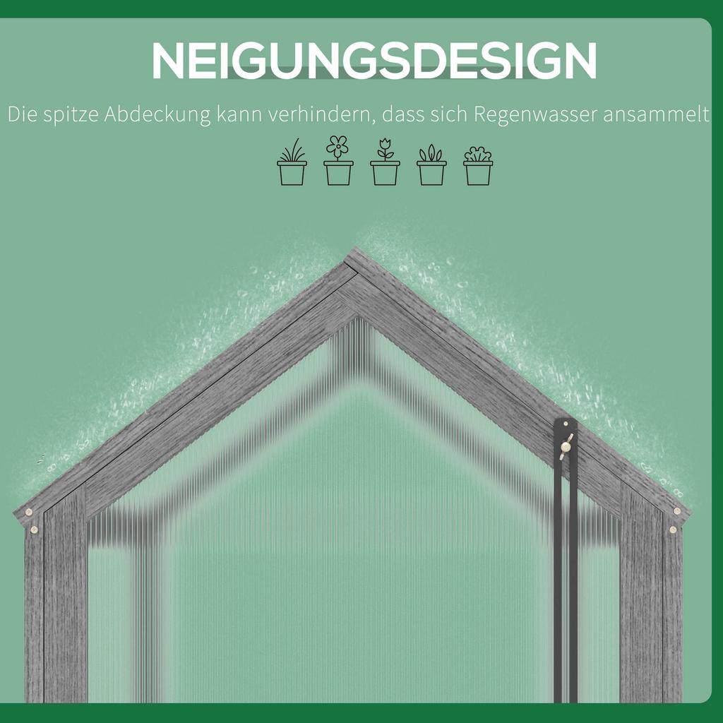 Wooden Cold Frame Garden Polycarbonate Greenhouse with Openable Top Cover, Grow House for Flowers, Vegetables, Plants, 90 X 52 X 50cm, Grey