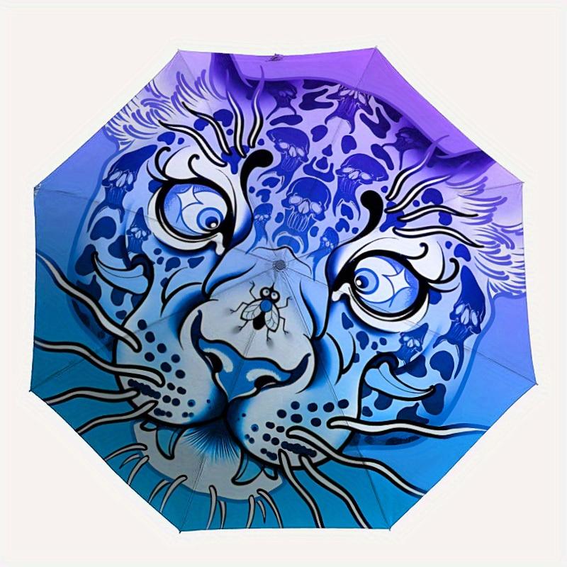

1pc Tiger Skull Automatic Open/close Folding Compact Umbrella, 8-Rib Sturdy Canopy, Lightweight Portable, Everyday Use, Gift, Outdoor Umbrella, Travel