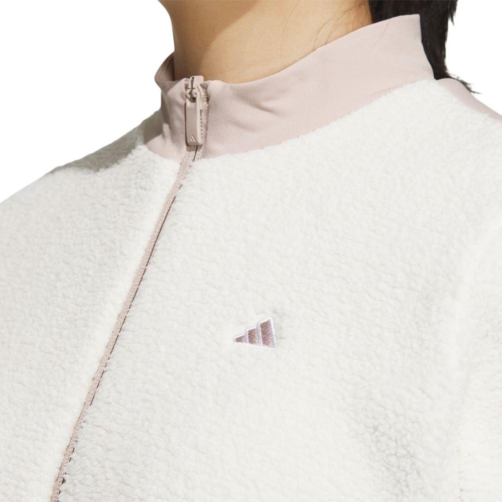 Adidas Color Block Letter Print Zipper Round Neck Long Sleeve Fleece Jacket Women Jackets White IA2784