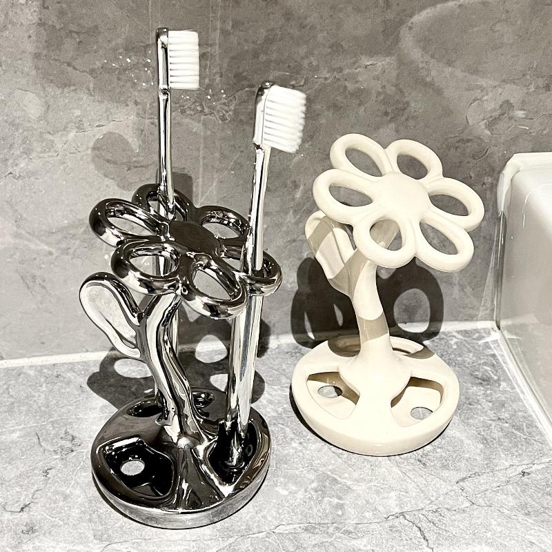 Ceramiczny Uchwyt na Szczoteczki do Zębów 6 Miejsc Kształt Kwiatu Łazienkowy Uchwyt do Przechowywania Łatwy do Czyszczenia Luksusowy Stojak na Szczoteczki do Zębów Akcesoria Łazienkowe
