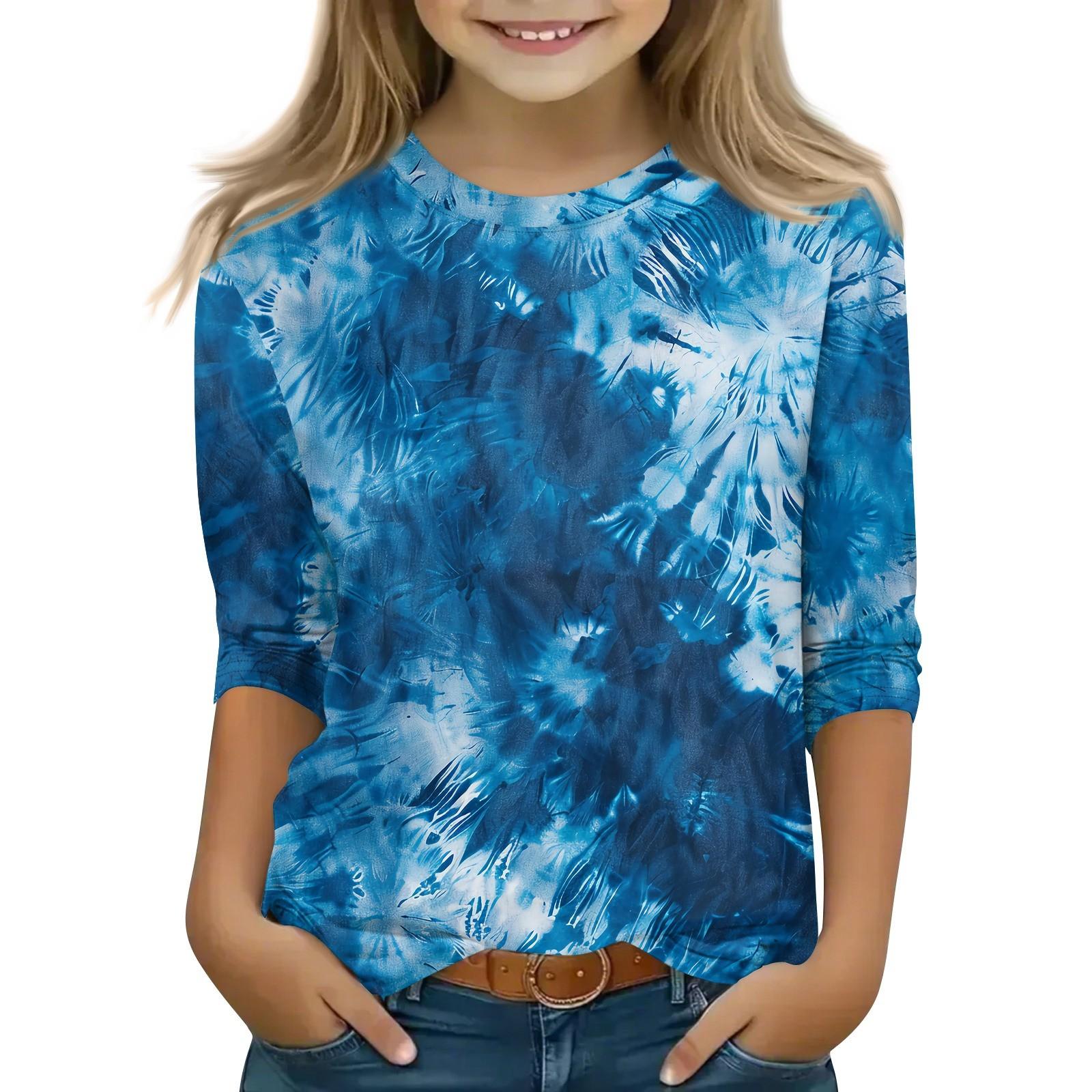 

Детская футболка с рукавом 3/4, повседневная футболка с принтом, круглый вырез, блузка-пуловер 120