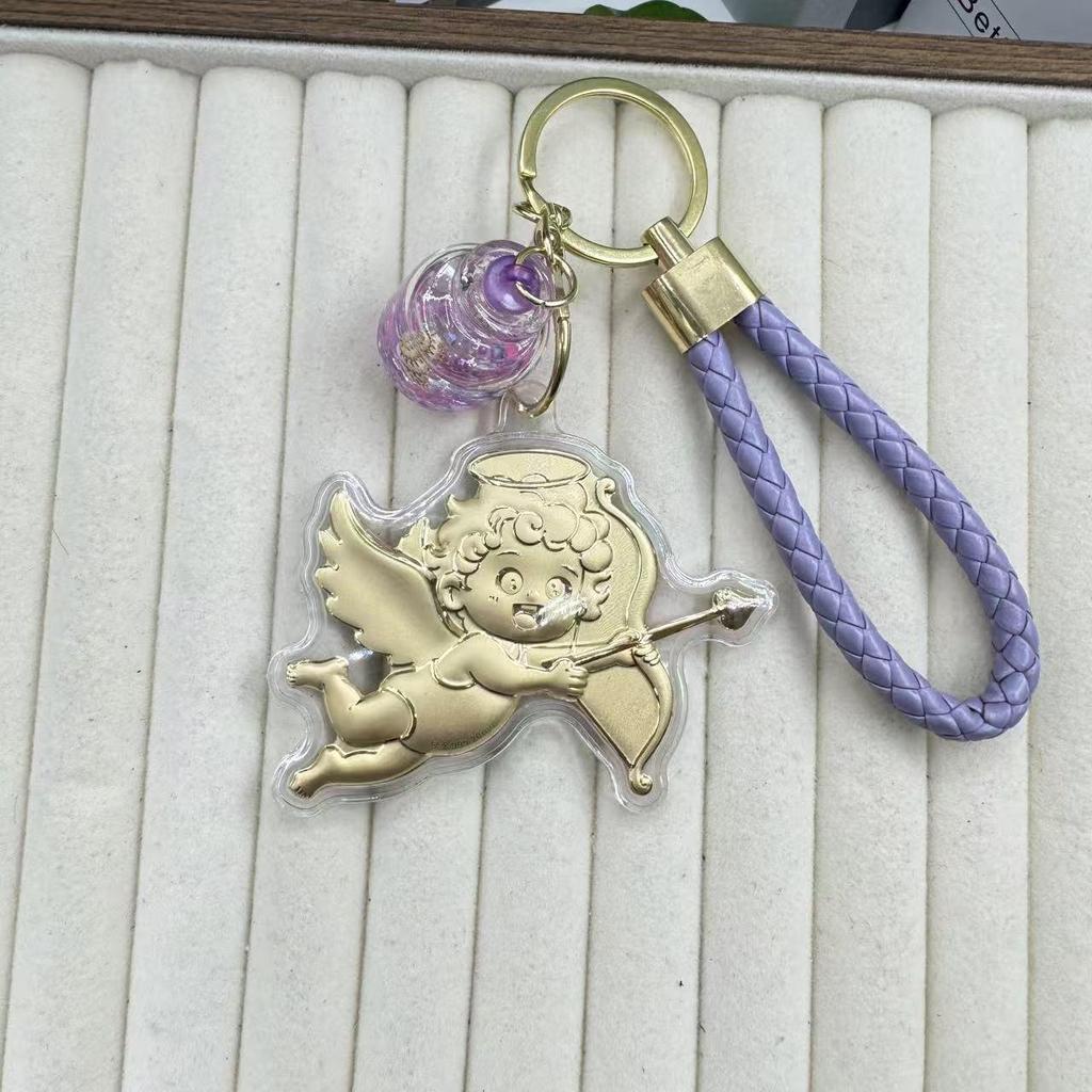 Pure Gold Cupid Angel Wish Bottle Keychain Pendant