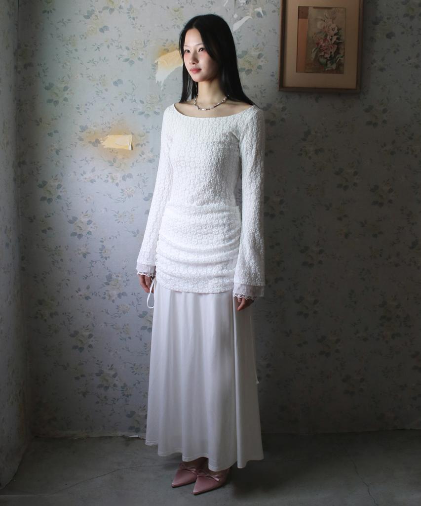 Rubati Alina Antique Lace Shirred Maxi Skirt_Ivory