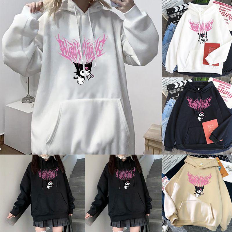 Stilvoller Kawaii Kuromi Hoodie mit Grunge Gothic Design und Cartoon-Print