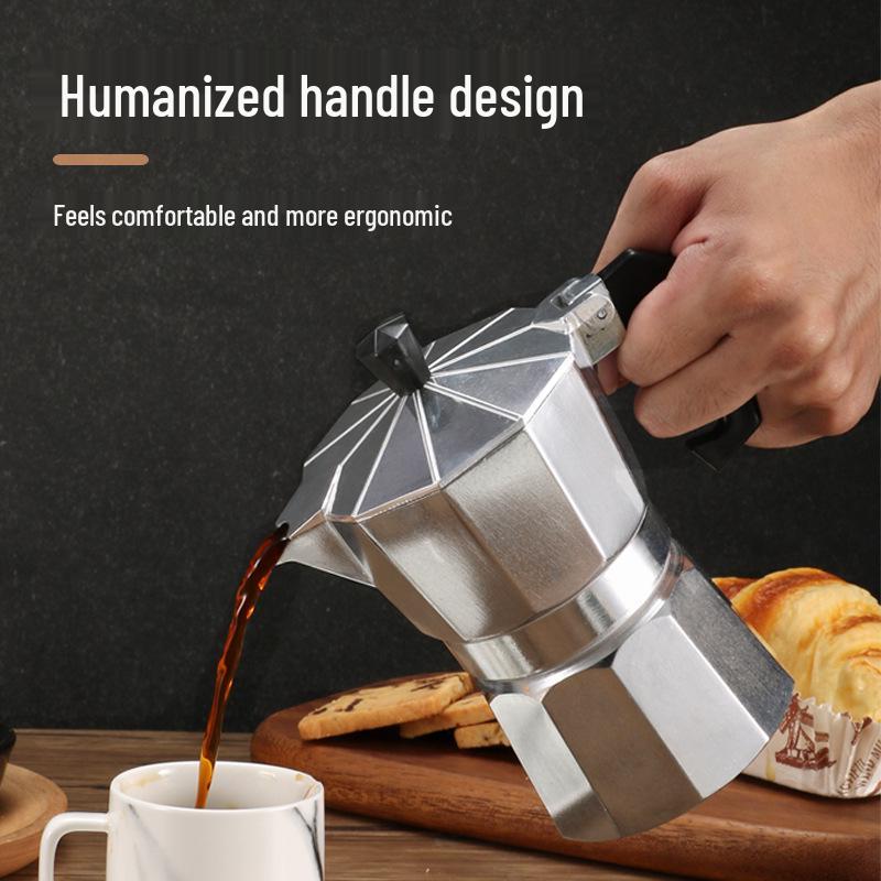 Octagonal Aluminum Moka Pot for Home, Office, or Outdoor Italian Espresso