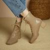 Winter High Heel Women's Ankle Boots  Fashion Lace Up Short Boots Women's Thick High Heel Side Zipper Botas De Mujer 2024
