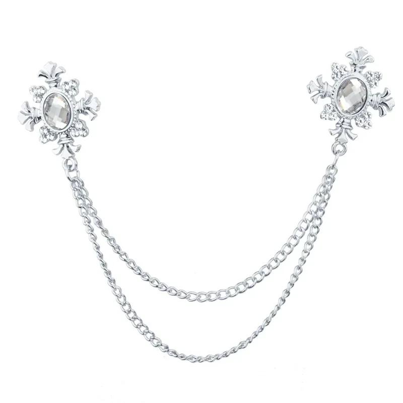 Fashion Tassel Crystal Cross Chain Brooch Women's Shirt Collar Pins and Brooches Personality Lapel Pin Buckle Women Accessories
