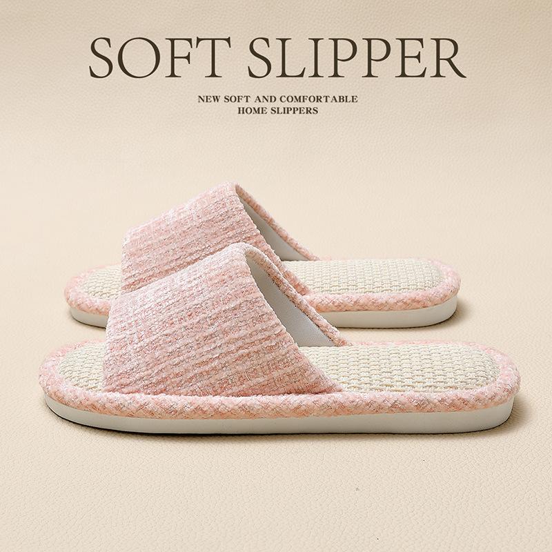Breathable sweat-absorbing linen slippers Home indoor silent non-slip Japanese four-season hospitality cotton and linen slippers