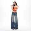Spring Summer Vintage Dip Dye Mid Waist Slightly Relaxed Flare Denim Pants For Women Casual Pants Oversize Denim Trousers