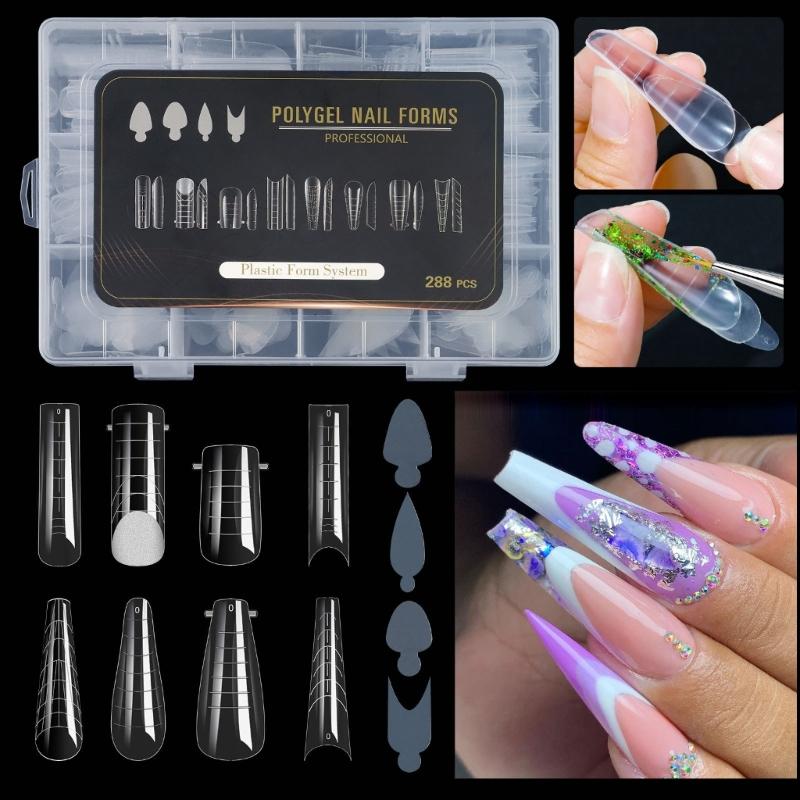 Duals Forms Acrylic Nail System UV Gel Nail Mold Full Cover Fasle Nail Tips Nail Form French Extension Tips Stickers