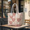 Romantic Pink Heart Print Tote Bag Fashion Versatile Portable Casual Shoulder Bag for Daily Outings