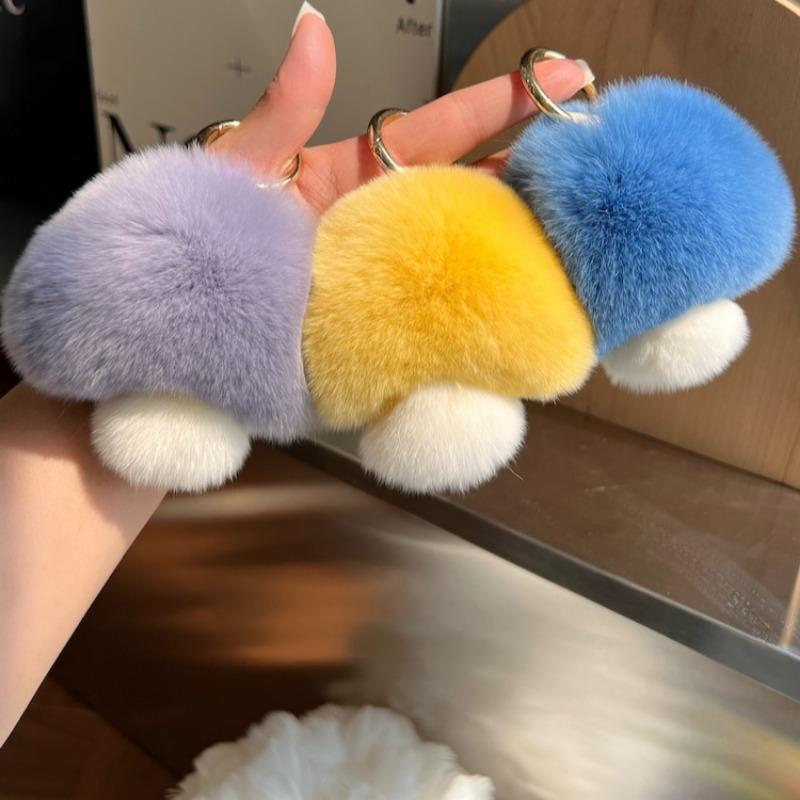 [Ciupercuță drăguță] Păr real de iepure Rex breloc de mașină pandantiv ins celebritate pe internet pompon de păr pandantiv pentru geantă de cărți