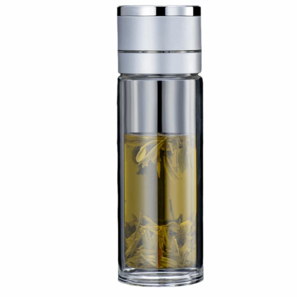 Borosilikatglas Te Vattenkopp Dubbel Anti-skållning Infuser Tumlare Drickflaska Vandring