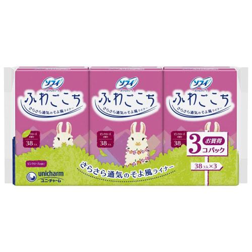 Sofy Fuwagokochi Pink Rose Scent, 38 Pieces X 3 Packs (unicharm Sofy)
