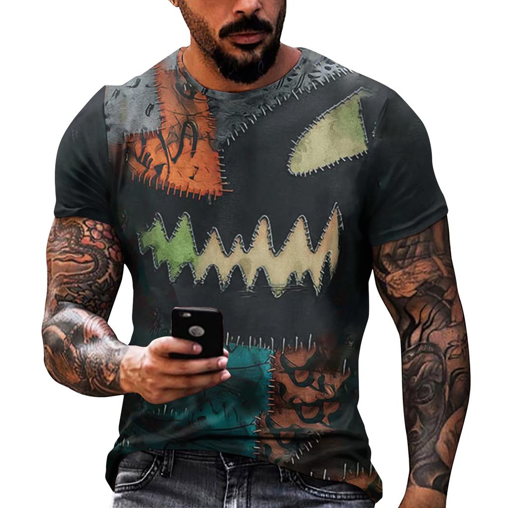 Halloween T Shirt Men's Casual Round Neck Blood Splatter Pattern Tops Horror Bloody Printed Short Sleeve Tops