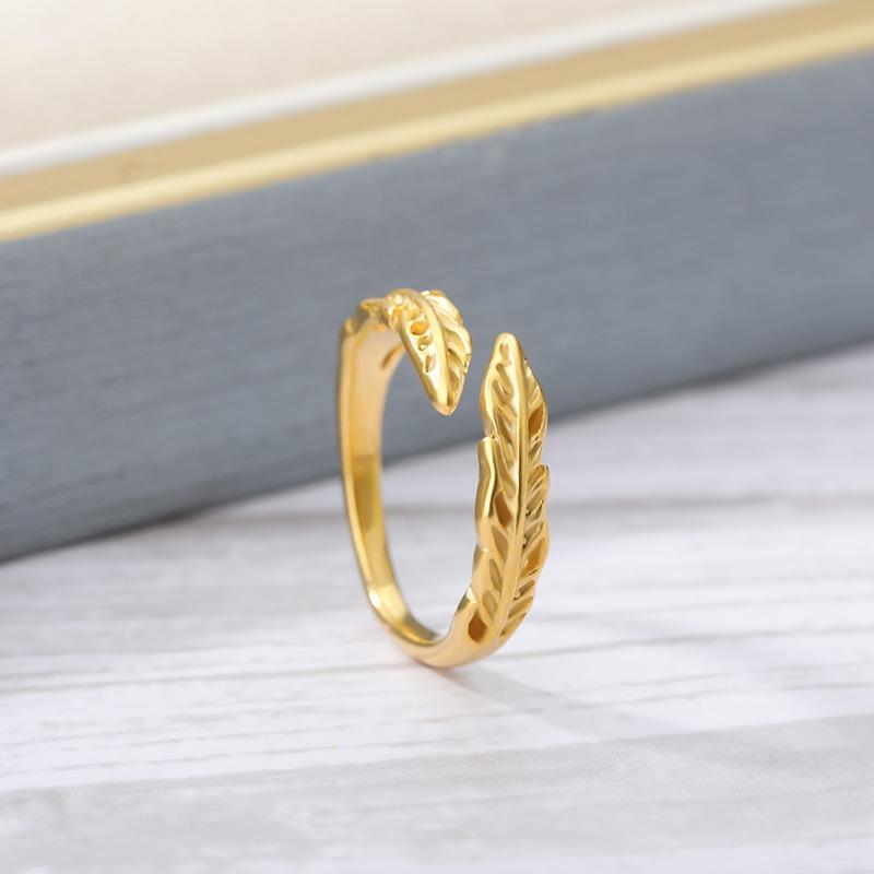 Hot-selling k gold-plated stainless steel leaf ring women's niche design style exquisite fashion personalized ring