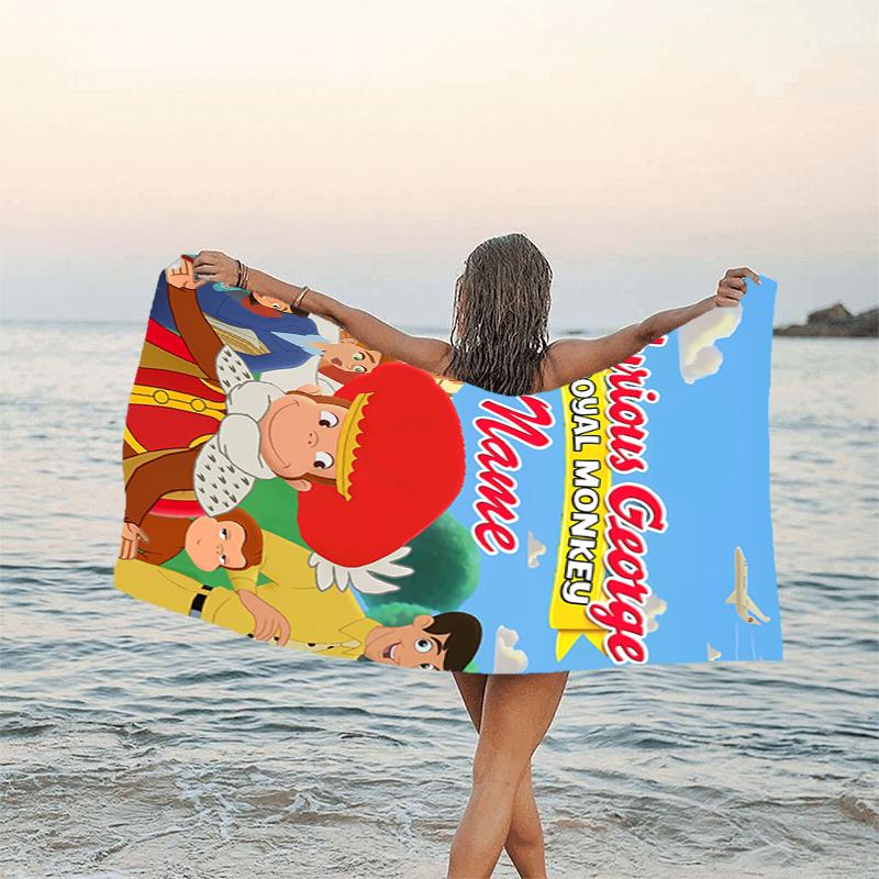 1pc Curious George8 Beach Towel with Custom Name, Beach/Swimming/Bath/Picnic/Camping Towel, Suitable for Seaside Beaches