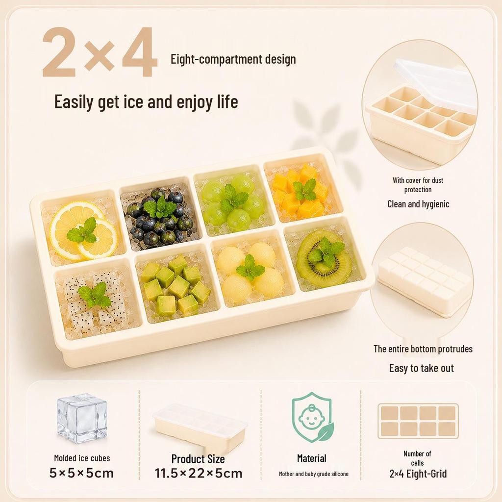 Square Ice Cube Tray with Lid - Large Silicone Mold for Home Use