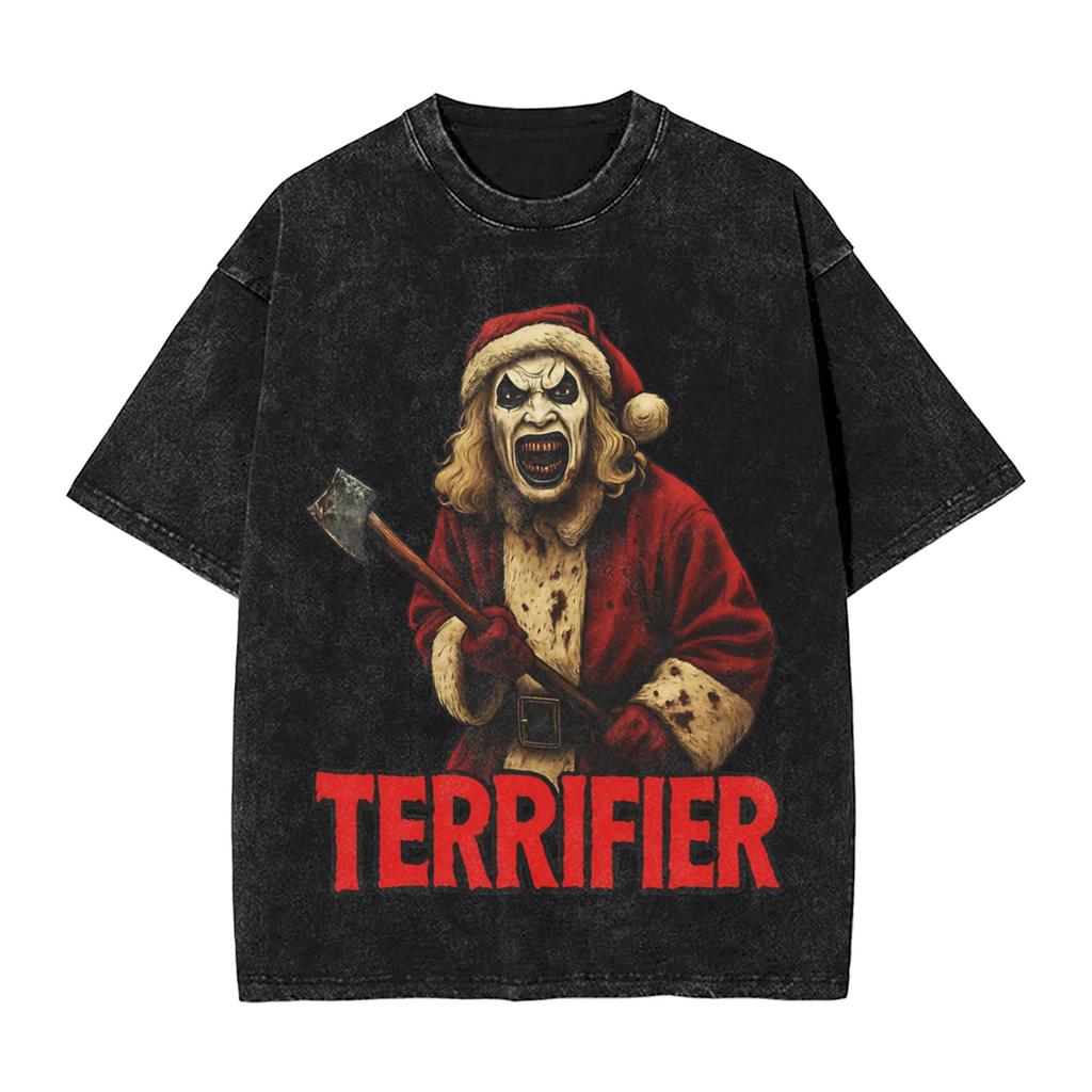 Art The Clown Terrifier Christmas T Shirt Washed Cotton T-Shirts Vintage for Men Women Streetwear Graphic Printed Tee Shirt